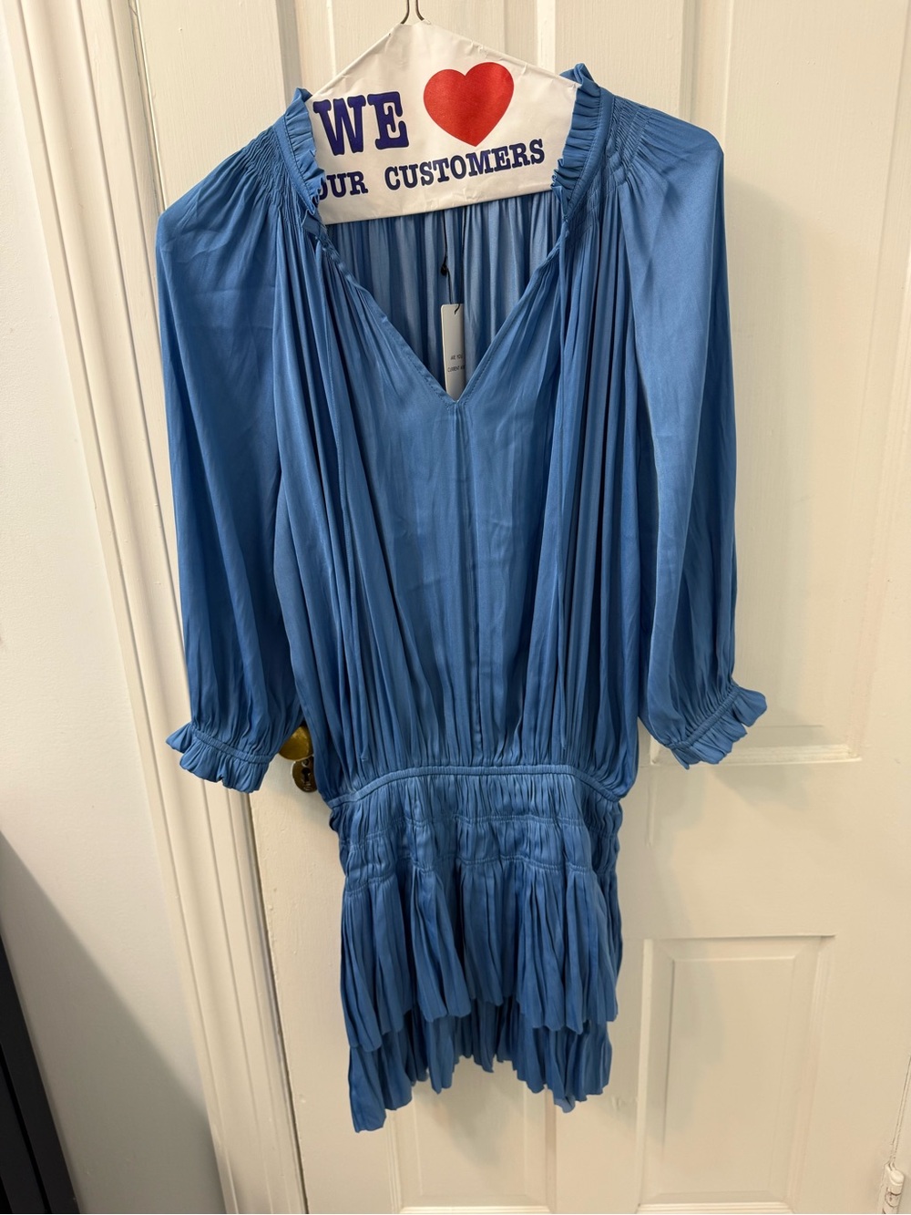 Current Air Sky Blue V-Neck Smocked Waist Ruffle Tunic